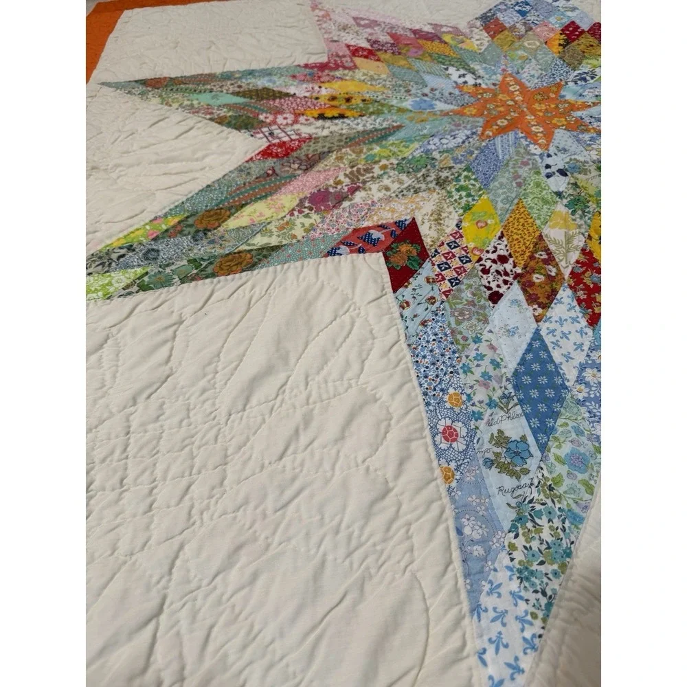 Gorgeous Vintage Lone Star Quilt Handmade 69x87 Prairie Edge Vibrant From Kansas